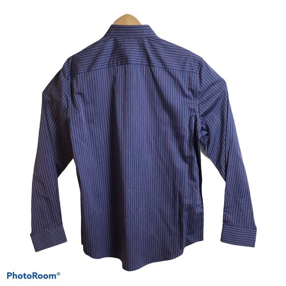 Perry Ellis Dressy Essentials Mens Large Long Sleeve Blue Striped Shirt $79.50 - Picture 5 of 5